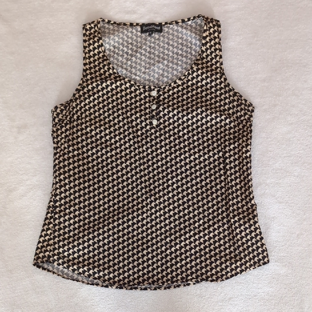Unicorn Patterned Houndstooth Black and Cream Sleeveless Top